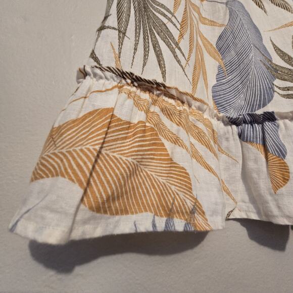 Tahari 100% Linen Skirt Womens MED Tropical Leaf Natural Ruffle Summer Pockets - Picture 3 of 9